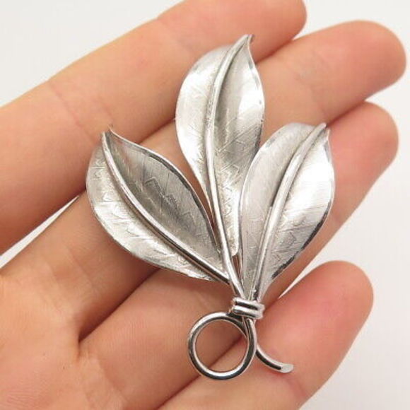 Jewelry - 925 Sterling Silver Vintage Danecraft Triple Leaf Pin Brooch